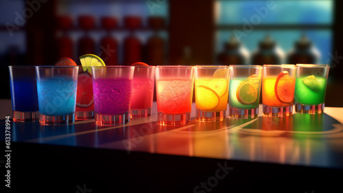 rainbow cocktails on the bar