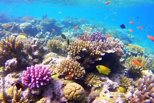 A vibrant coral reef teeming with marine life 