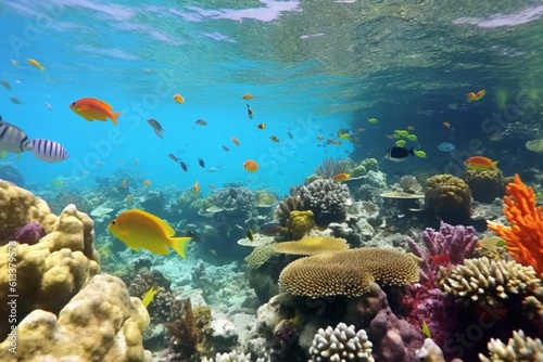 A vibrant coral reef teeming with marine life  © azmi