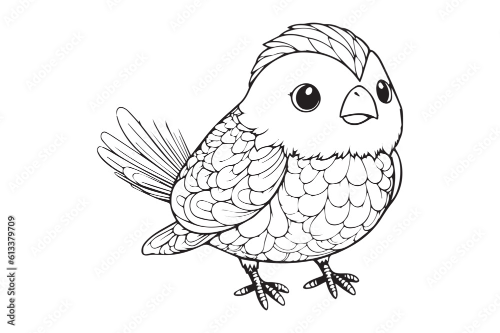 Fototapeta premium Kids Coloring Book, Cute Bird Coloring Pages, Bird Character Vector Illustration