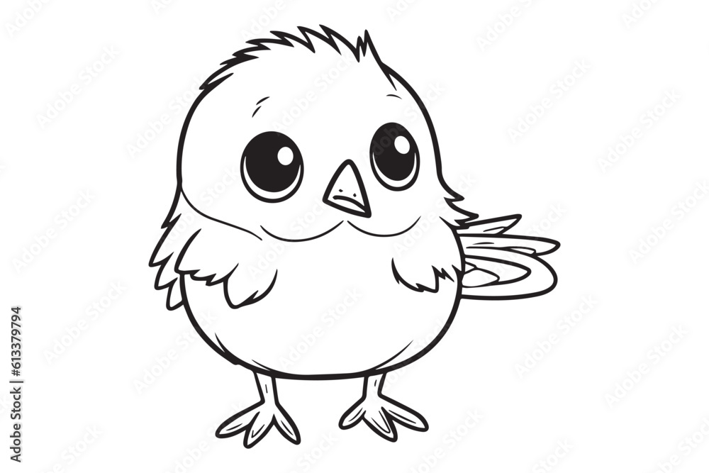 Obraz premium Kids Coloring Book, Cute Bird Coloring Pages, Bird Character Vector Illustration