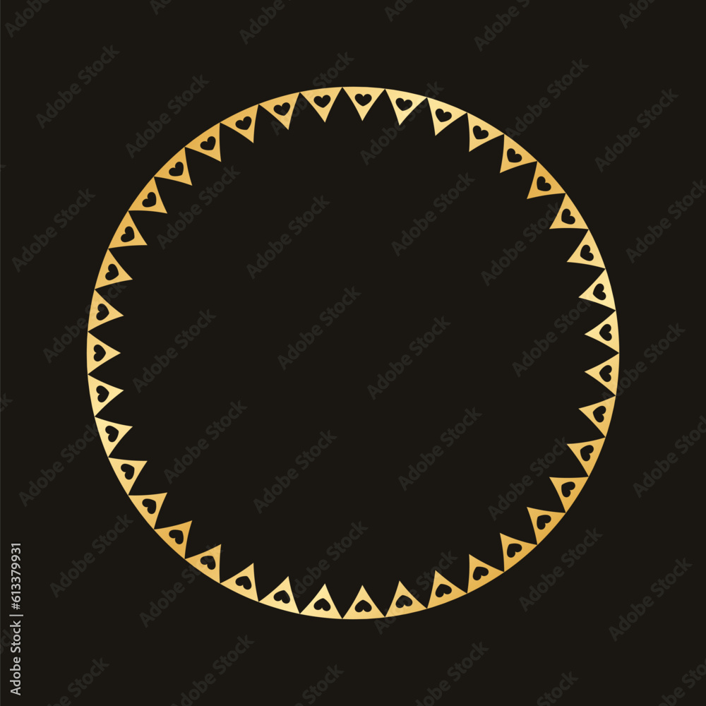 Fototapeta premium Golden round frame made with heart pattern. Gold Valentines Day Border Template, elegant wedding invitation card vector illustration