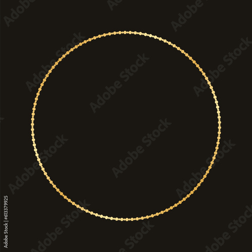 Golden round frame made with dots pattern. Abstract Gold Border Template, elegant wedding invitation card vector illustration