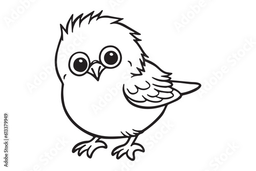 Kids Coloring Book, Cute Bird Coloring Pages,  Bird Character Vector Illustration