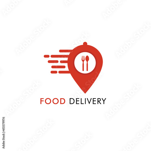 Food Delivery Logo Location Pin, Online Delivery Logo Label vector Design Template