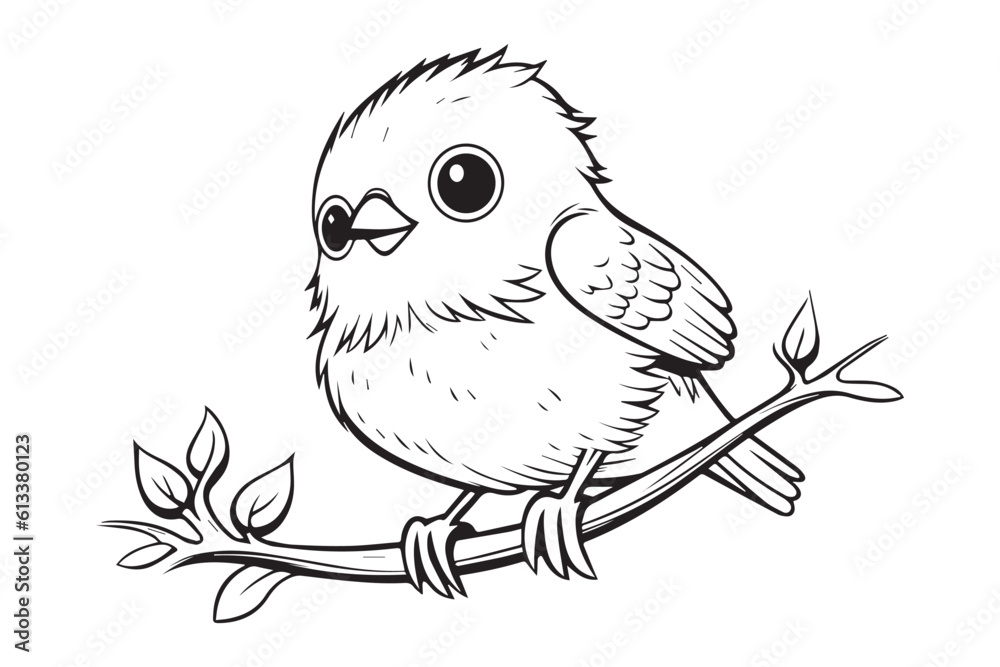 Obraz premium Kids Coloring Book, Cute Bird Coloring Pages, Bird Character Vector Illustration
