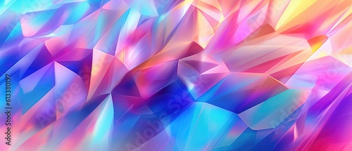 Holographic. Pink and cyan triangle low polygon. Rose gold geometric triangular polygonal. Abstract mosaic background. Generative AI