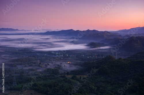 Beautiful scenery at sunrise with fog from the top of Doi Pha Phueng, Ban Pang Puai, Mae Moh, Lampang Province, Thailand. © 24Novembers
