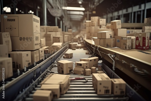 The packed of product are in line of cardboard boxes in warehouse. Generative AI © ijeab