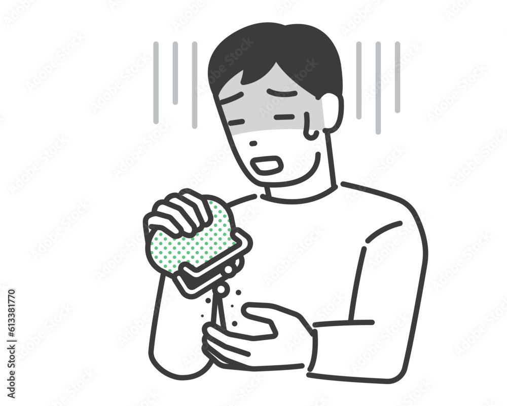 お金がなくて困っている男性のベクターイラスト素材／財布／金欠