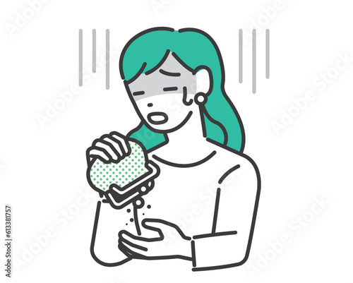 お金がなくて困っている女性のベクターイラスト素材／財布／金欠