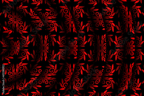 Beautiful gradient colour design red flowers batik ethnic dayak ornament for wallpaper ads background 