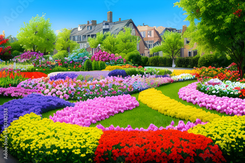 Wallpaper Mural colorful landscape depicting a flowerbed in full bloom