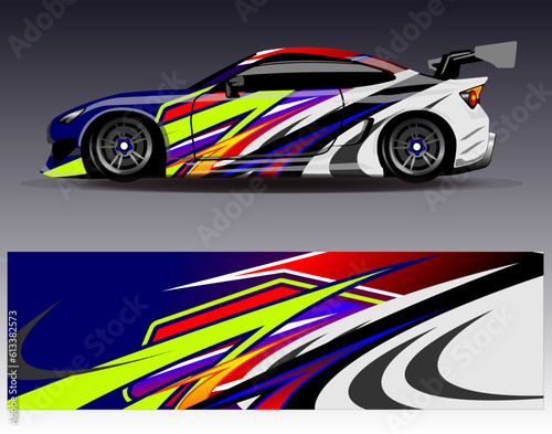 Car wrap design vector.Graphic abstract stripe racing background designs for vehicle, rally, race, adventure and car racing livery © Gib