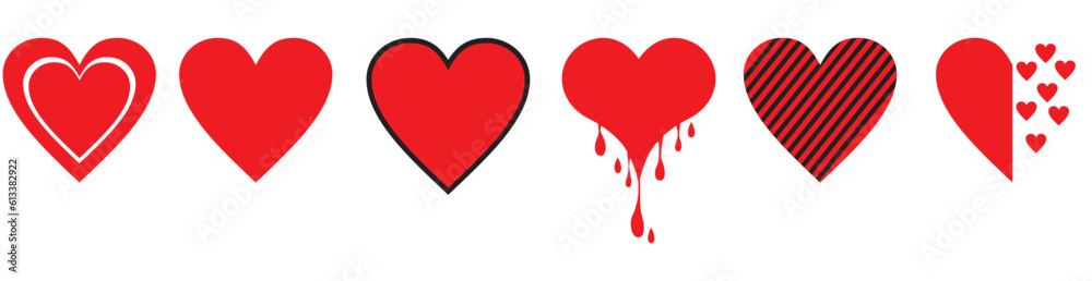 Hand drawn hearts Red Heart Collection for Valentine’s Day Card Decoration Clip Art isolated on gray Background