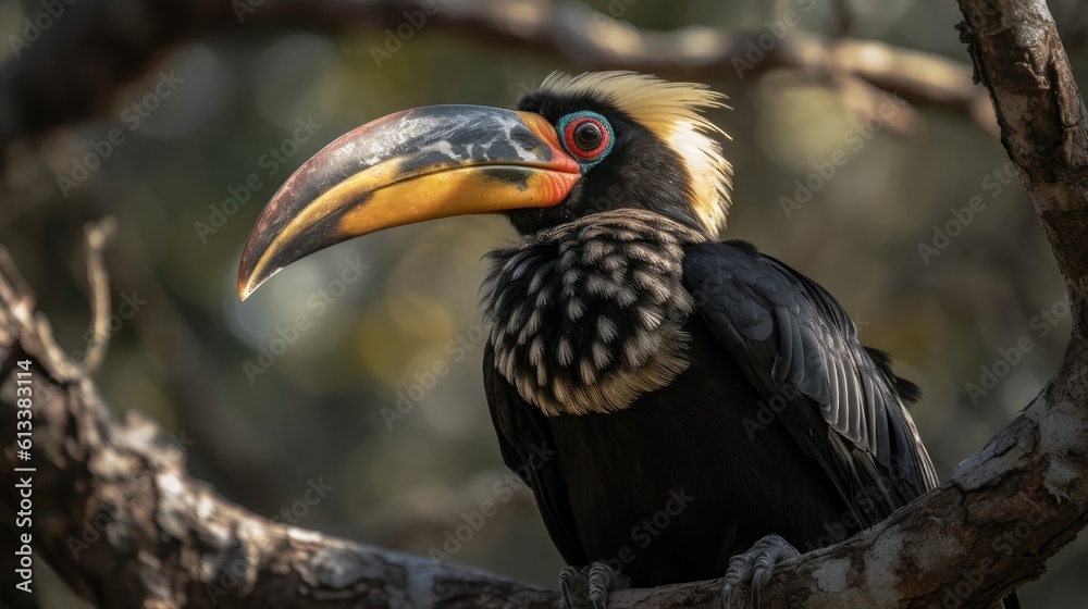 Obraz premium close up hornbill bird on a tree with blurred background