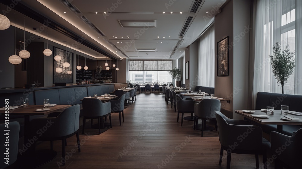 A modern restaurant with night interior design. Generative AI