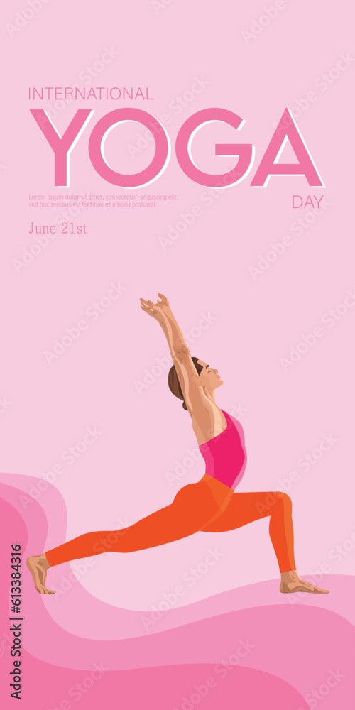 International Yoga Day. Yoga body pose, a group of women practicing yoga. Vector illustration for vertical greeting banner, fitness club web site, invitation to exercise and improve health International Yoga Day. Yoga body pose, a group of women practicing yoga. Vector illustration for vertical greeting banner, fitness club web site, invitation to exercise and improve health
