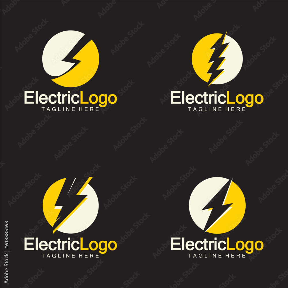 Naklejka premium Electric logo design template,isolated on black background