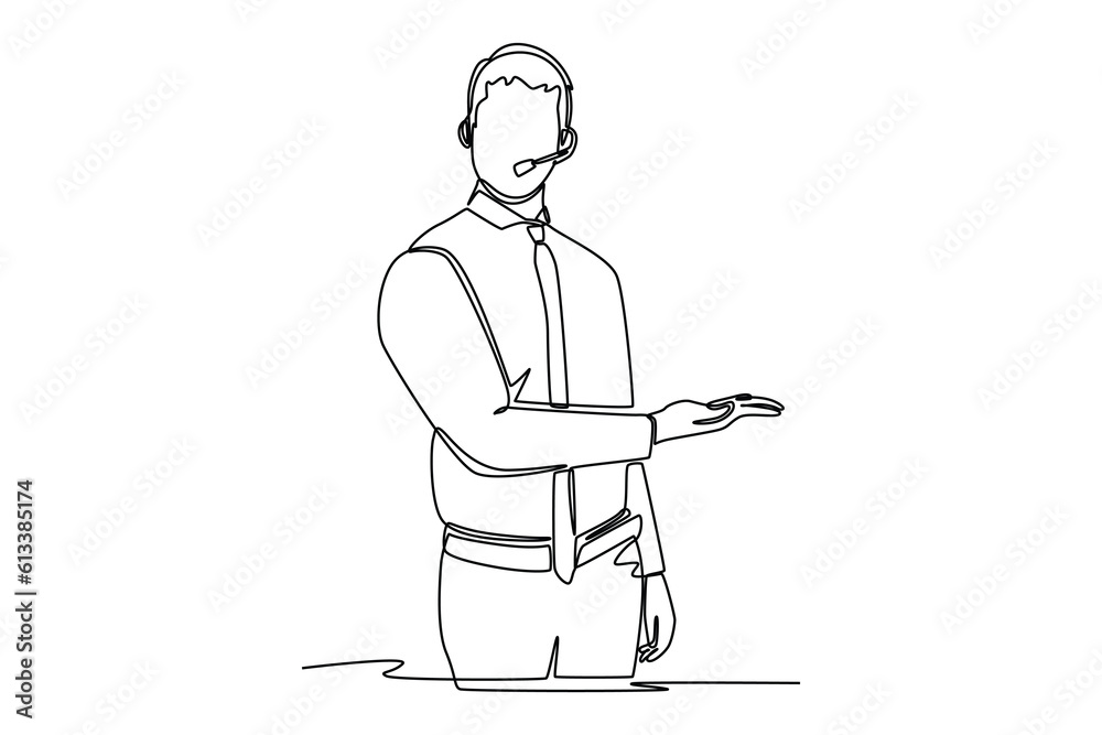 Continuous one line drawing customer service concept. Single line draw design vector graphic illustration.