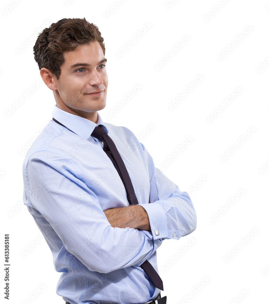 Arms crossed, business man and thinking for work isolated on a transparent, png background. Professional, employee and male person with ideas and inspiration for career vision and job success Arms crossed, business man and thinking for work isolated on a transparent, png background. Professional, employee and male person with ideas and inspiration for career vision and job success