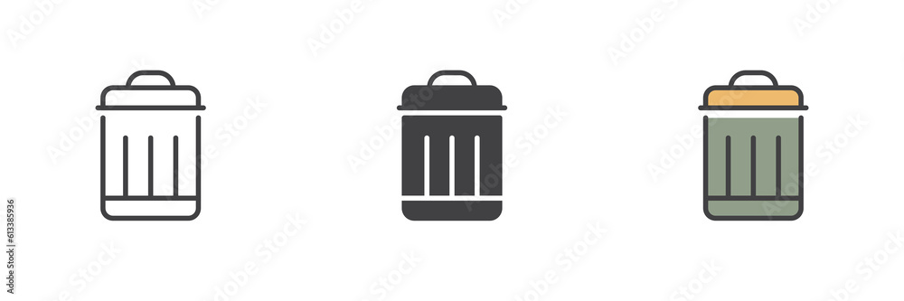 Trash bin different style icon set Trash bin different style icon set