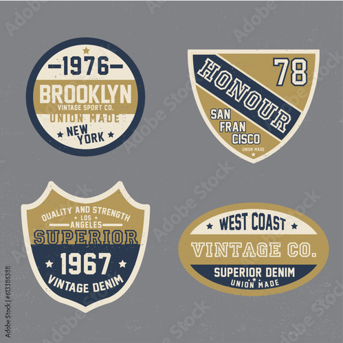 vintage varsity badges design set as vector