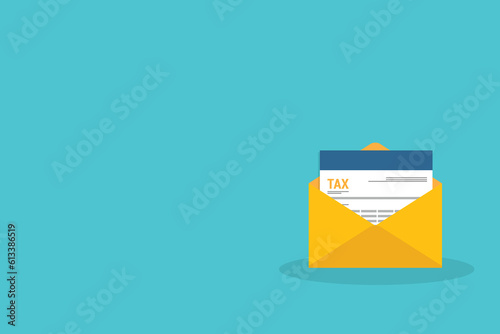 Tax document in an open envelope. Business tax or financial operations.