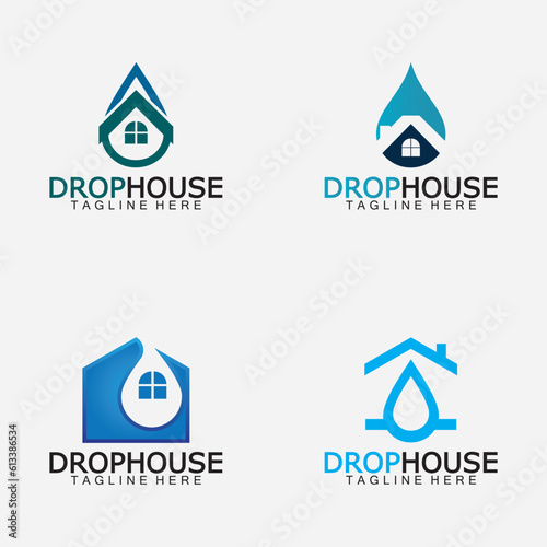 House home and water drop droplet icon for plumbing  home service logo design