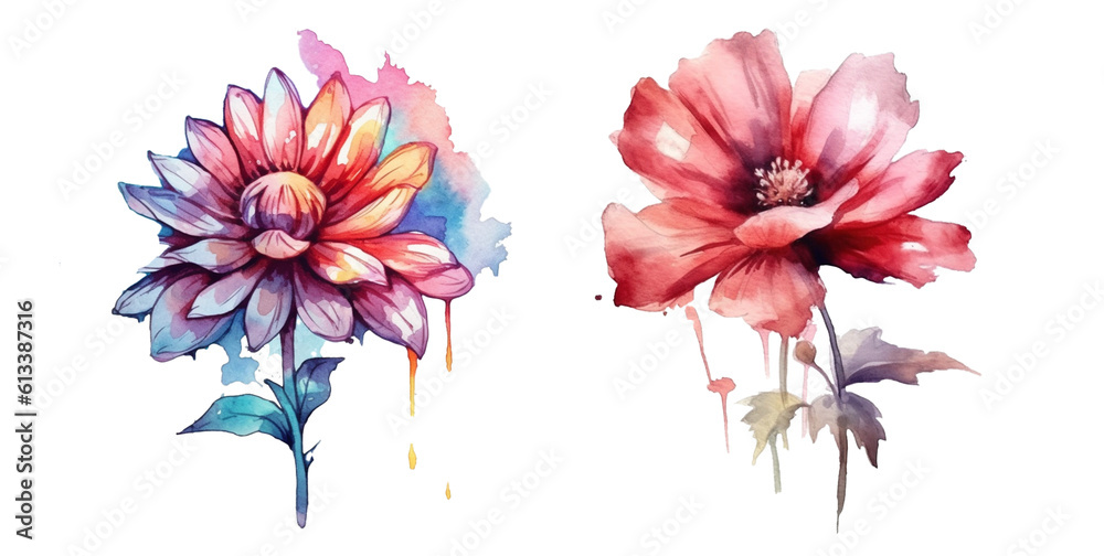 flower, isolated, watercolor style,