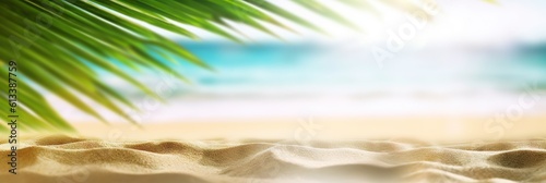 Beach landscape for summer. Beautiful beachscape with palm trees, clear skies and blue waters © Thares2020