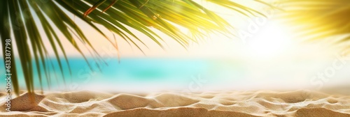 Beach landscape for summer. Beautiful beachscape with palm trees, clear skies and blue waters