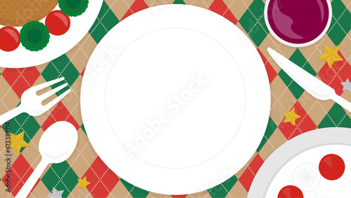 上から見たクリスマスの食卓　背景・フレーム素材（横向き16:9）