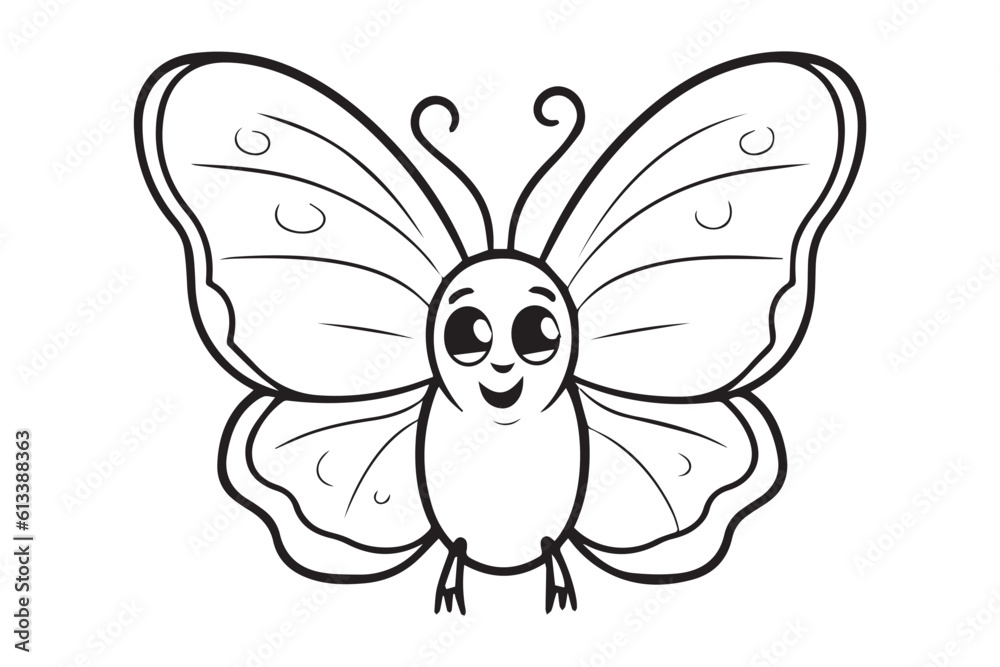 Obraz premium Kids Coloring Pages, Butterfly Coloring Pages, Funny Butterfly Character Vector Illustration 