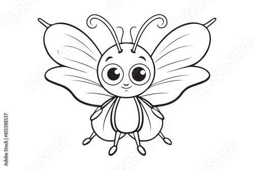 Kids Coloring Pages, Butterfly Coloring Pages, Funny  Butterfly Character Vector Illustration 