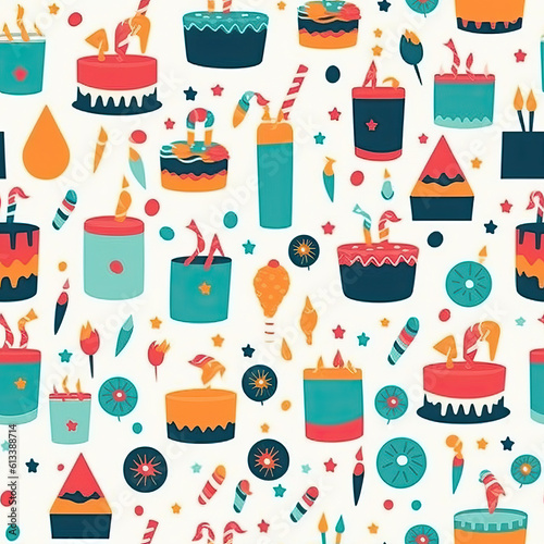 Birthday celebration party cute cartoon design seamless repeat pattern [Generative AI] 