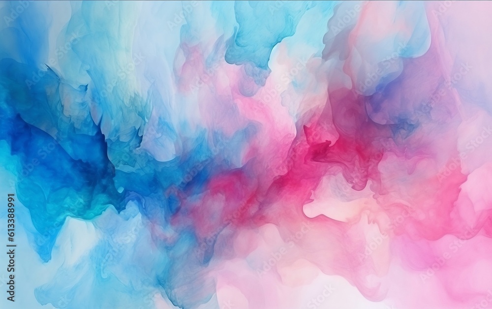 Abstract blue and pink watercolor background. Generative AI technology.	
