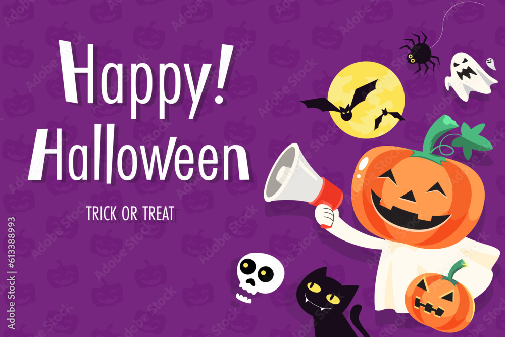 Vector illustration Happy Halloween (trick or treat) celebration with the characters for party invitation