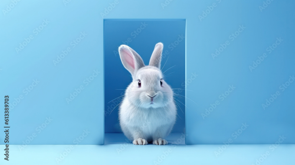Cute Rabbit Posed on a Serene Blue Background