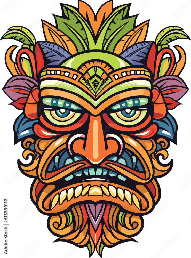 tiki festival, tiki mask vector illustration, tiki masks for t-shirt design, sticker and wall art