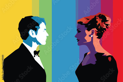 wedding couple pop art vector illustration  colorful art of a wedding couple
