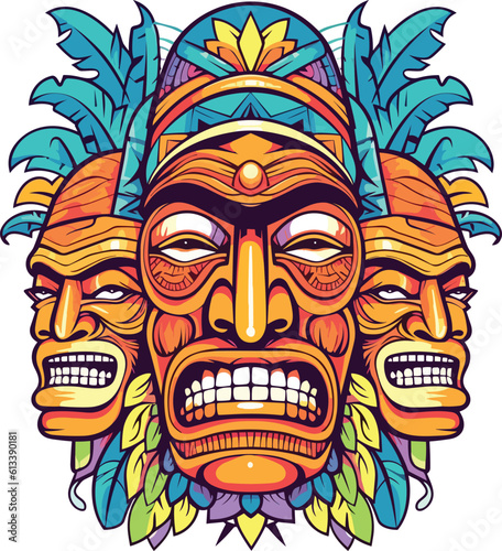 tiki festival, tiki mask vector illustration, tiki masks for t-shirt design, sticker and wall art