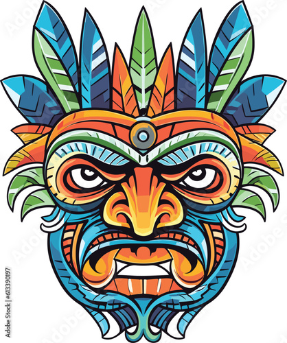 tiki festival, tiki mask vector illustration, tiki masks for t-shirt design, sticker and wall art