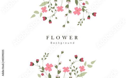 Spring floral art background vector. Botanical hand drawn flowers, leaves, petal plants. Blossom design illustration for wallpaper, banner, print, poster, cover, greeting and invitation