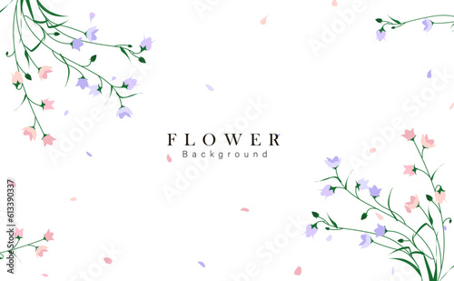 Spring floral art background vector. Botanical hand drawn flowers, leaves, petal plants. Blossom design illustration for wallpaper, banner, print, poster, cover, greeting and invitation