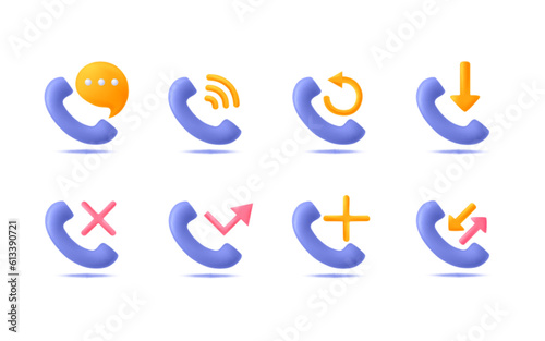 Set of 3d phone icon vector illustration. Modern and trendy phone call design communication