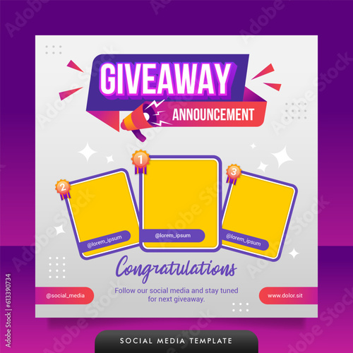 Creative giveaway winner announcement social media post banner template.