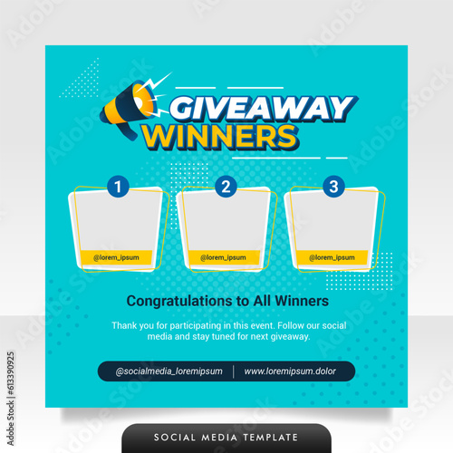 Creative giveaway winner announcement social media post banner template.