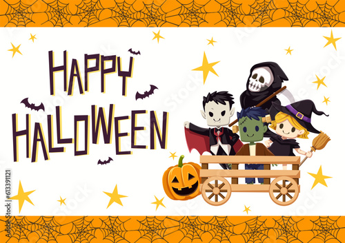 Vector illustration Happy Halloween (trick or treat) celebration with the characters for party invitation such as Banners, webpage, flyer, brochure, card