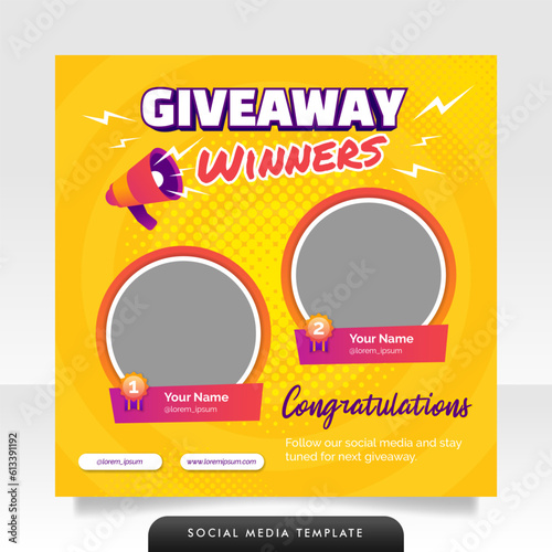 Creative giveaway winner announcement social media post banner template.